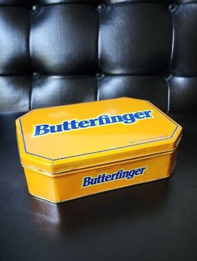 Vintage Butterfinger Candy Tin Octagonal Yellow Metal Box Retro Decor
